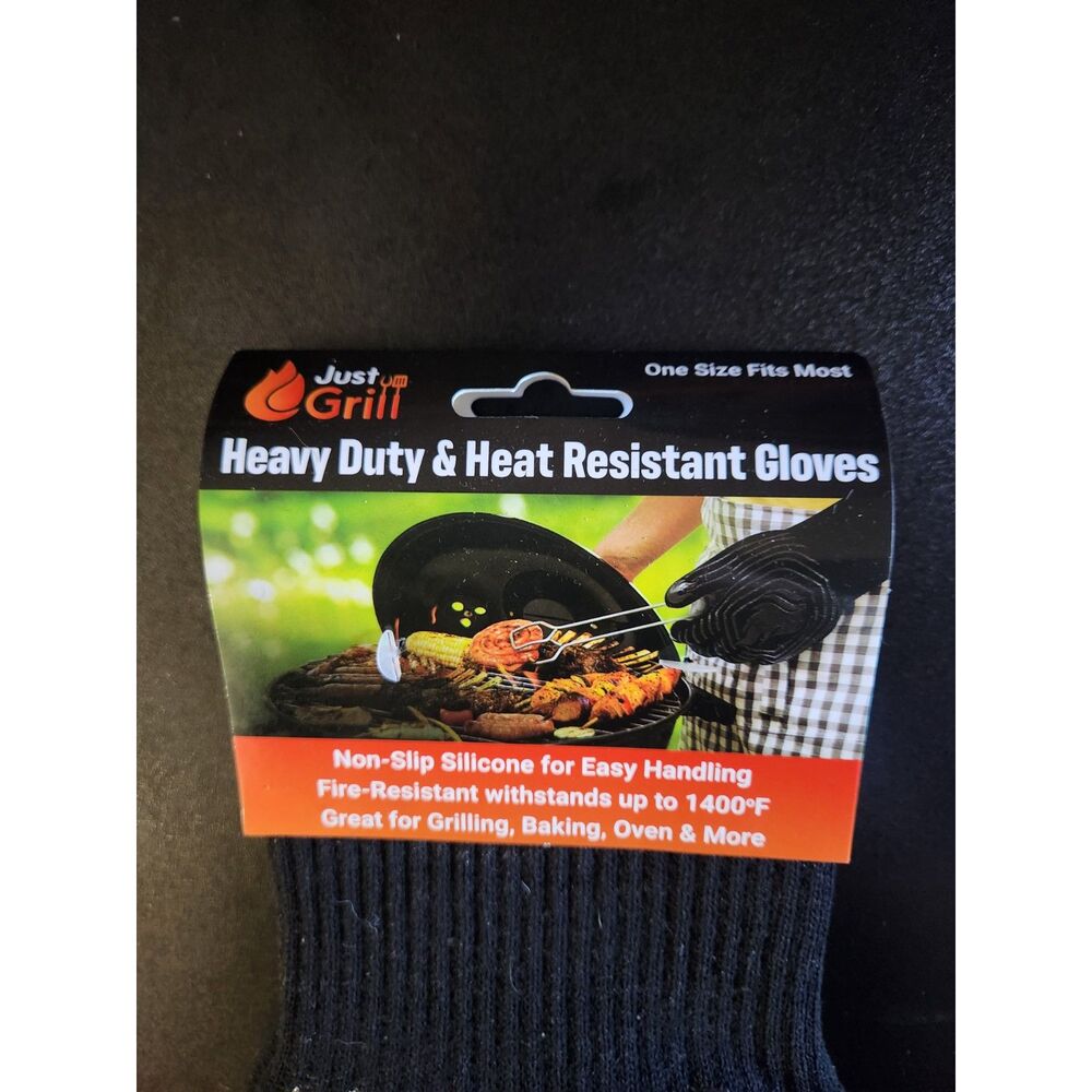 Just Grill Heavy Duty Heat Resistant BBQ Grilling Gloves Up to 1400°F Black